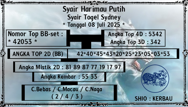 Syair Harimau Putih - Syair Togel Sydney